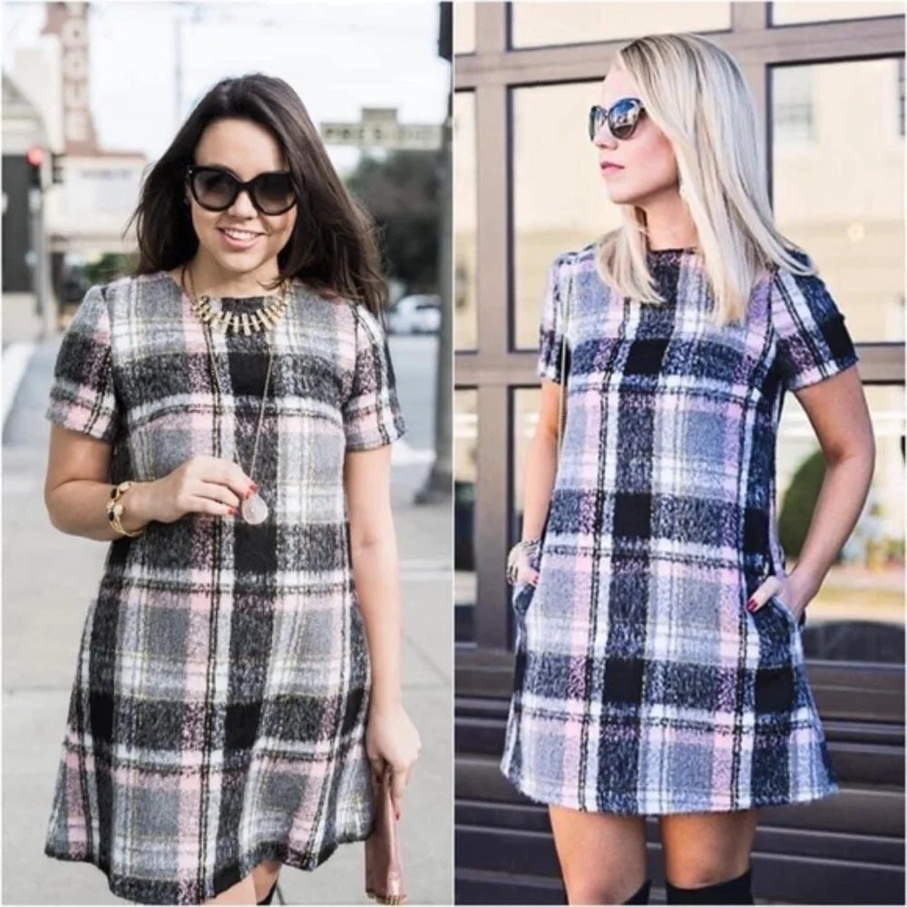 {Anthro} Line & Dot Frontier Plaid‎ Dress S